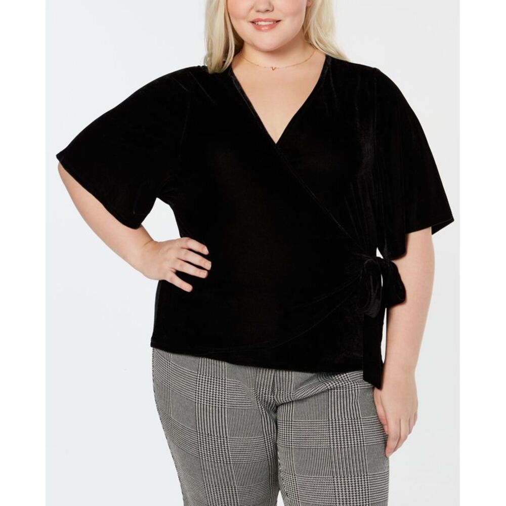 Soprano Trendy Plus Size Velvet Faux Wrap Top